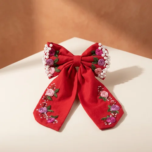Red Pearl Hair Bow